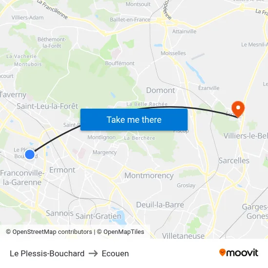 Le Plessis-Bouchard to Ecouen map