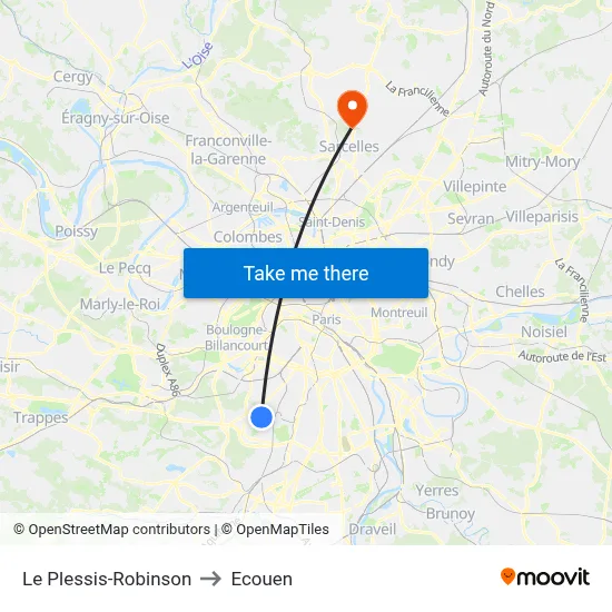 Le Plessis-Robinson to Ecouen map