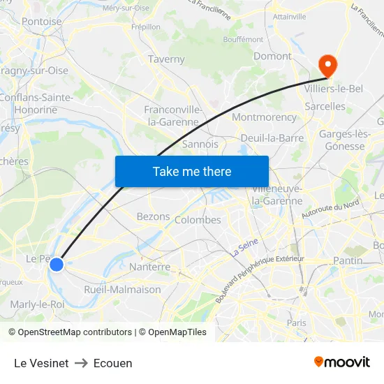 Le Vesinet to Ecouen map