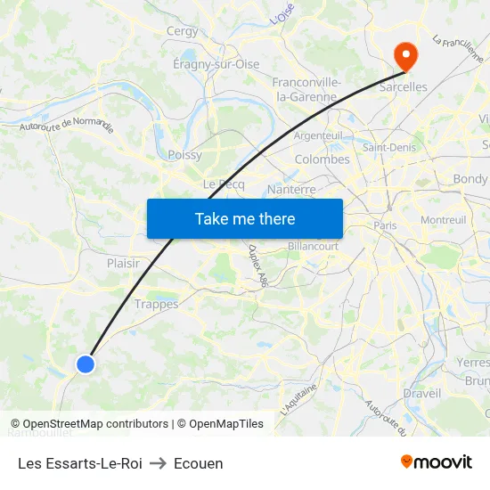 Les Essarts-Le-Roi to Ecouen map