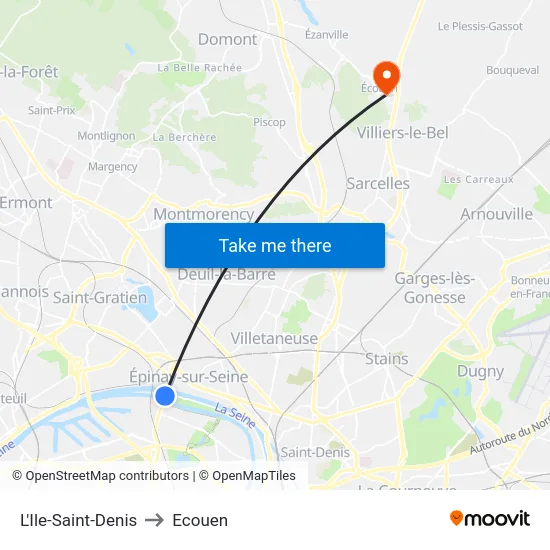 L'Ile-Saint-Denis to Ecouen map