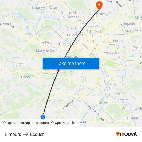 Limours to Ecouen map