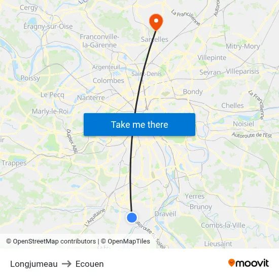 Longjumeau to Ecouen map