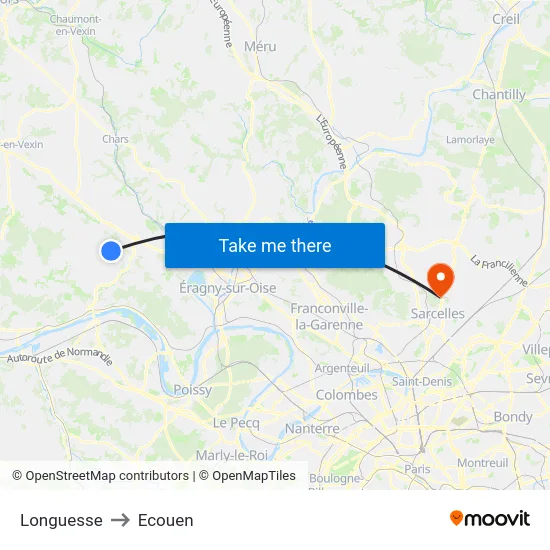 Longuesse to Ecouen map