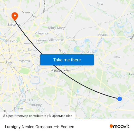 Lumigny-Nesles-Ormeaux to Ecouen map