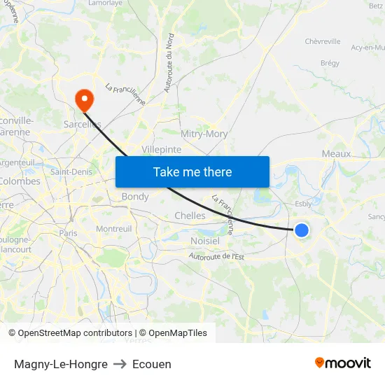 Magny-Le-Hongre to Ecouen map