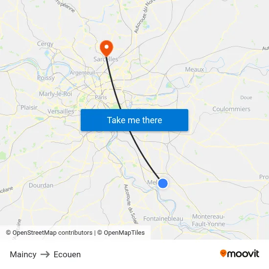 Maincy to Ecouen map