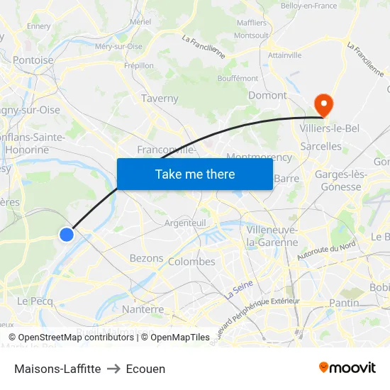 Maisons-Laffitte to Ecouen map