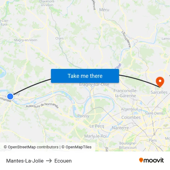 Mantes-La-Jolie to Ecouen map