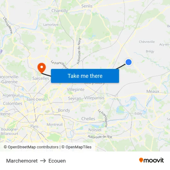 Marchemoret to Ecouen map