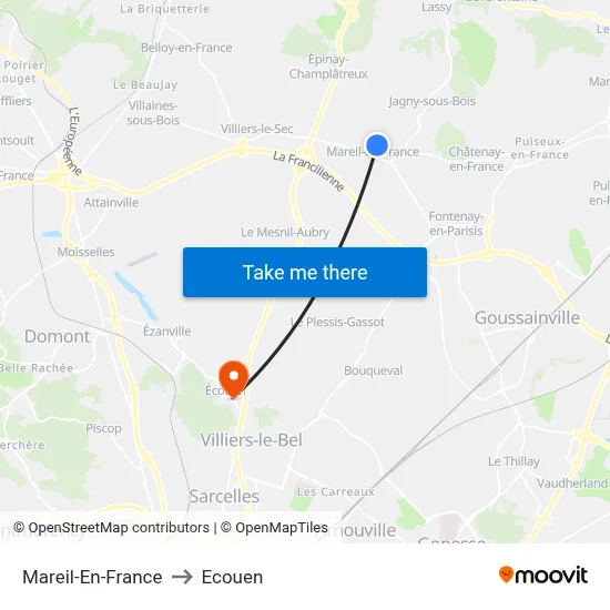 Mareil-En-France to Ecouen map