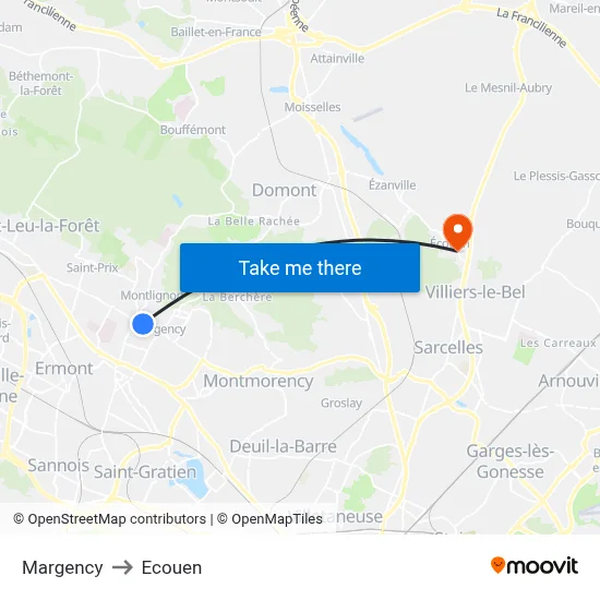 Margency to Ecouen map
