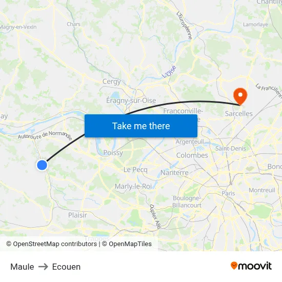 Maule to Ecouen map