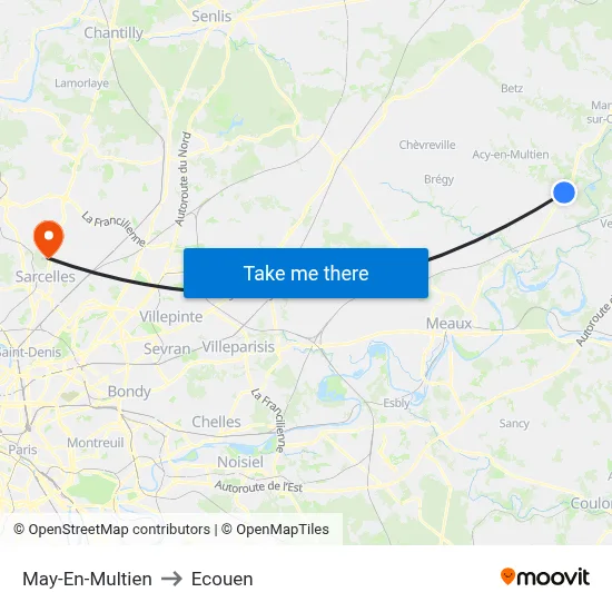 May-En-Multien to Ecouen map