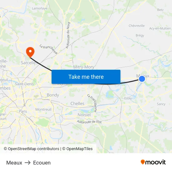 Meaux to Ecouen map