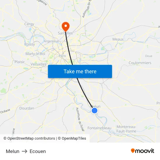 Melun to Ecouen map