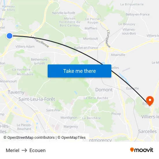 Meriel to Ecouen map
