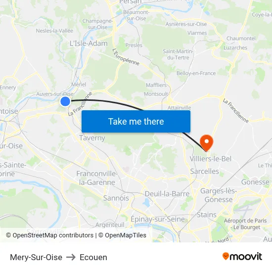 Mery-Sur-Oise to Ecouen map