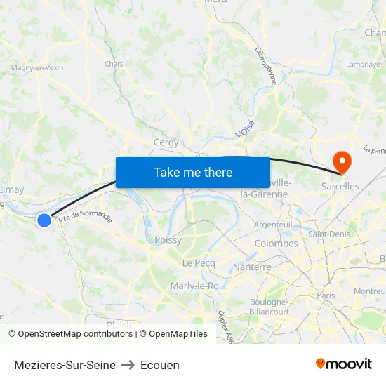 Mezieres-Sur-Seine to Ecouen map