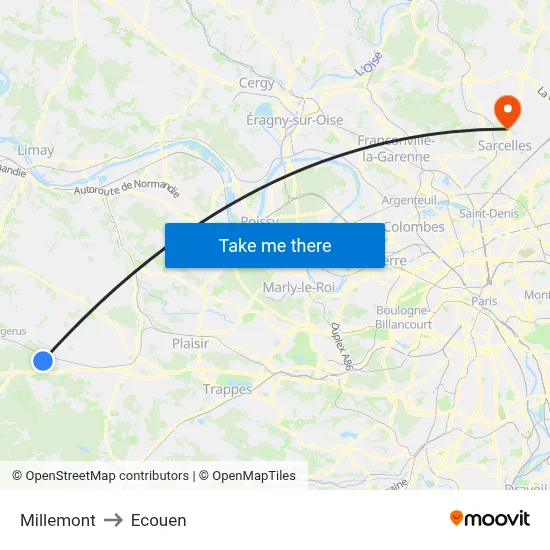 Millemont to Ecouen map