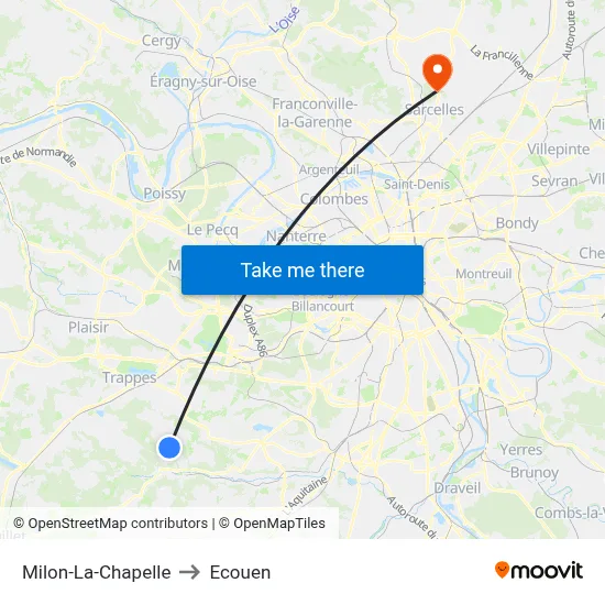 Milon-La-Chapelle to Ecouen map