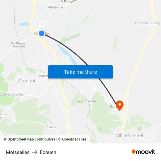 Moisselles to Ecouen map