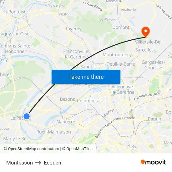 Montesson to Ecouen map