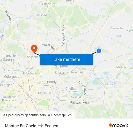 Montge-En-Goele to Ecouen map