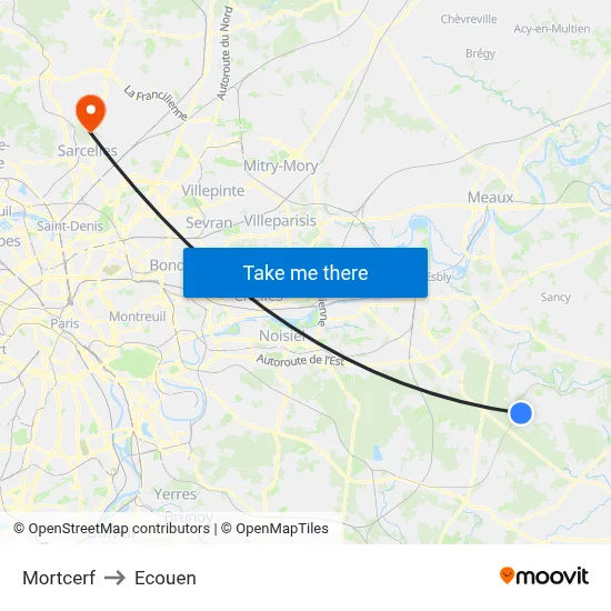 Mortcerf to Ecouen map