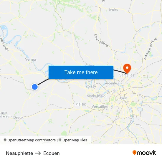 Neauphlette to Ecouen map