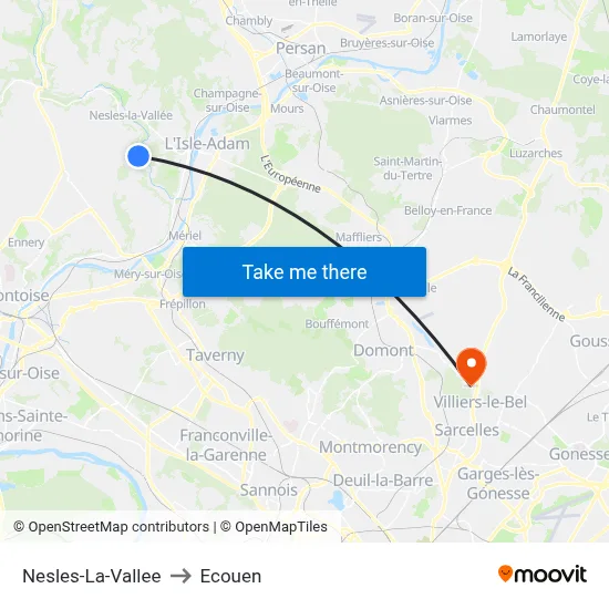 Nesles-La-Vallee to Ecouen map