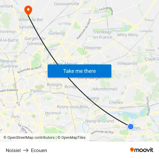Noisiel to Ecouen map