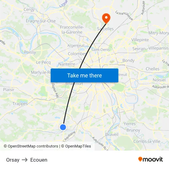 Orsay to Ecouen map