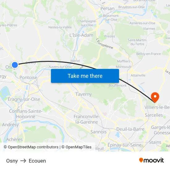 Osny to Ecouen map