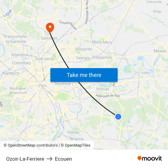 Ozoir-La-Ferriere to Ecouen map