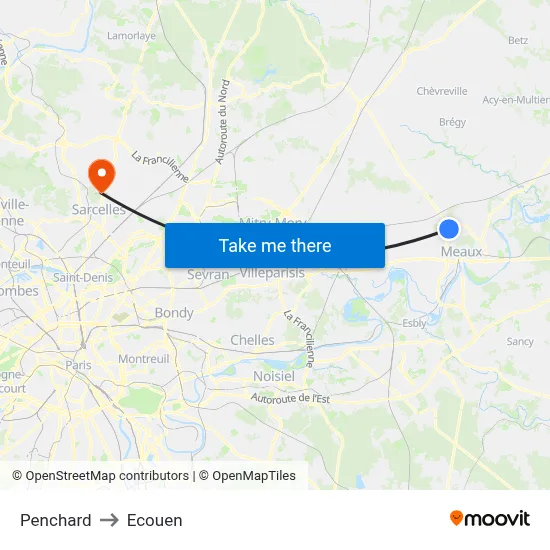 Penchard to Ecouen map