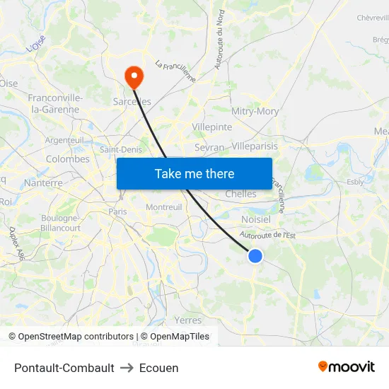 Pontault-Combault to Ecouen map