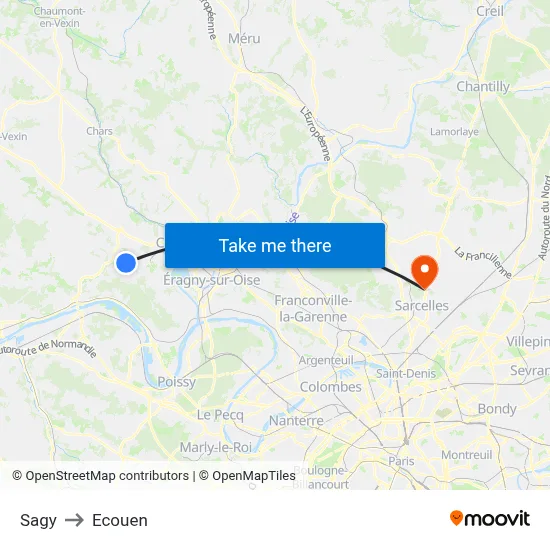 Sagy to Ecouen map