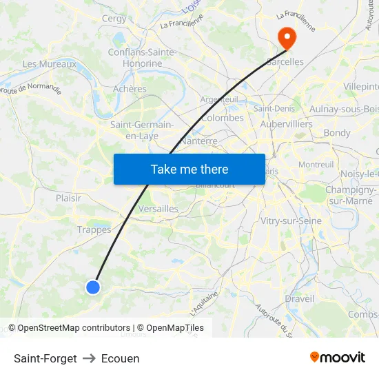 Saint-Forget to Ecouen map