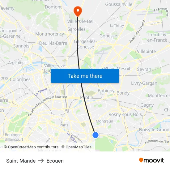Saint-Mande to Ecouen map
