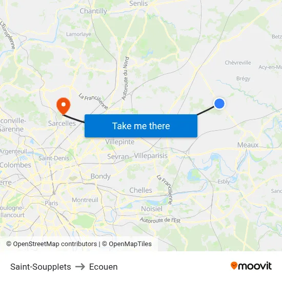 Saint-Soupplets to Ecouen map