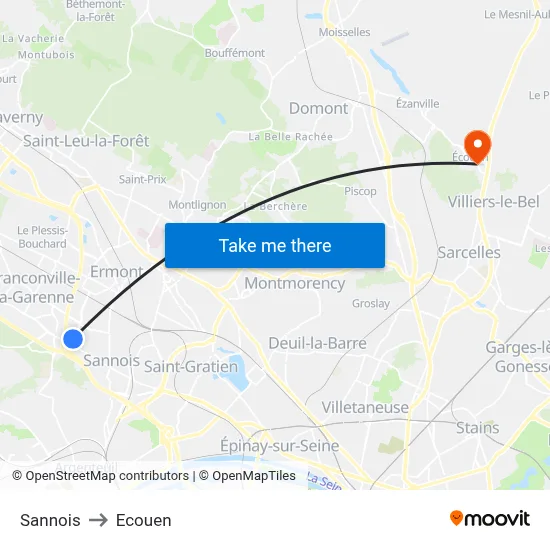 Sannois to Ecouen map