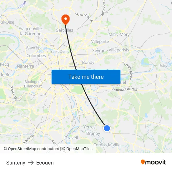 Santeny to Ecouen map