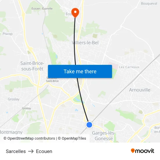Sarcelles to Ecouen map