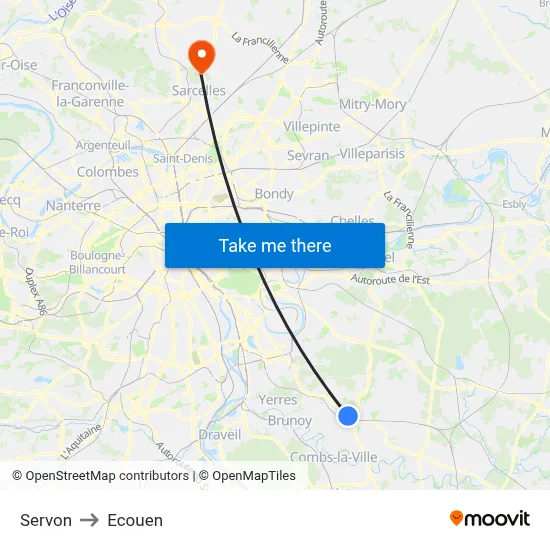 Servon to Ecouen map