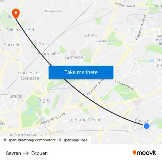 Sevran to Ecouen map