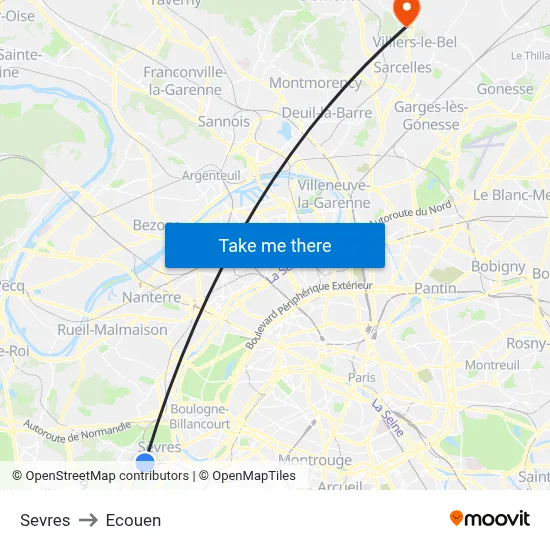 Sevres to Ecouen map