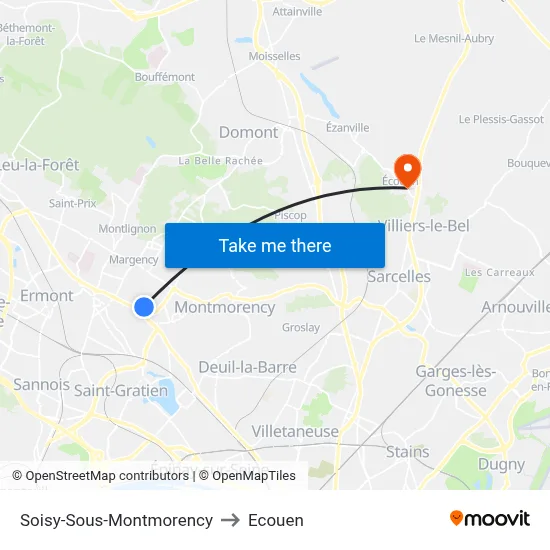 Soisy-Sous-Montmorency to Ecouen map