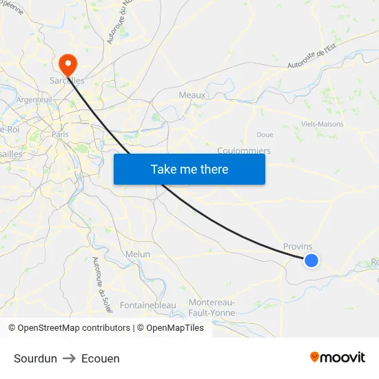 Sourdun to Ecouen map