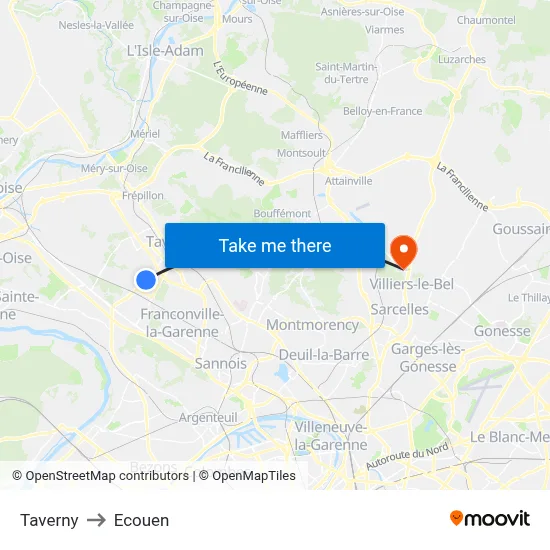 Taverny to Ecouen map